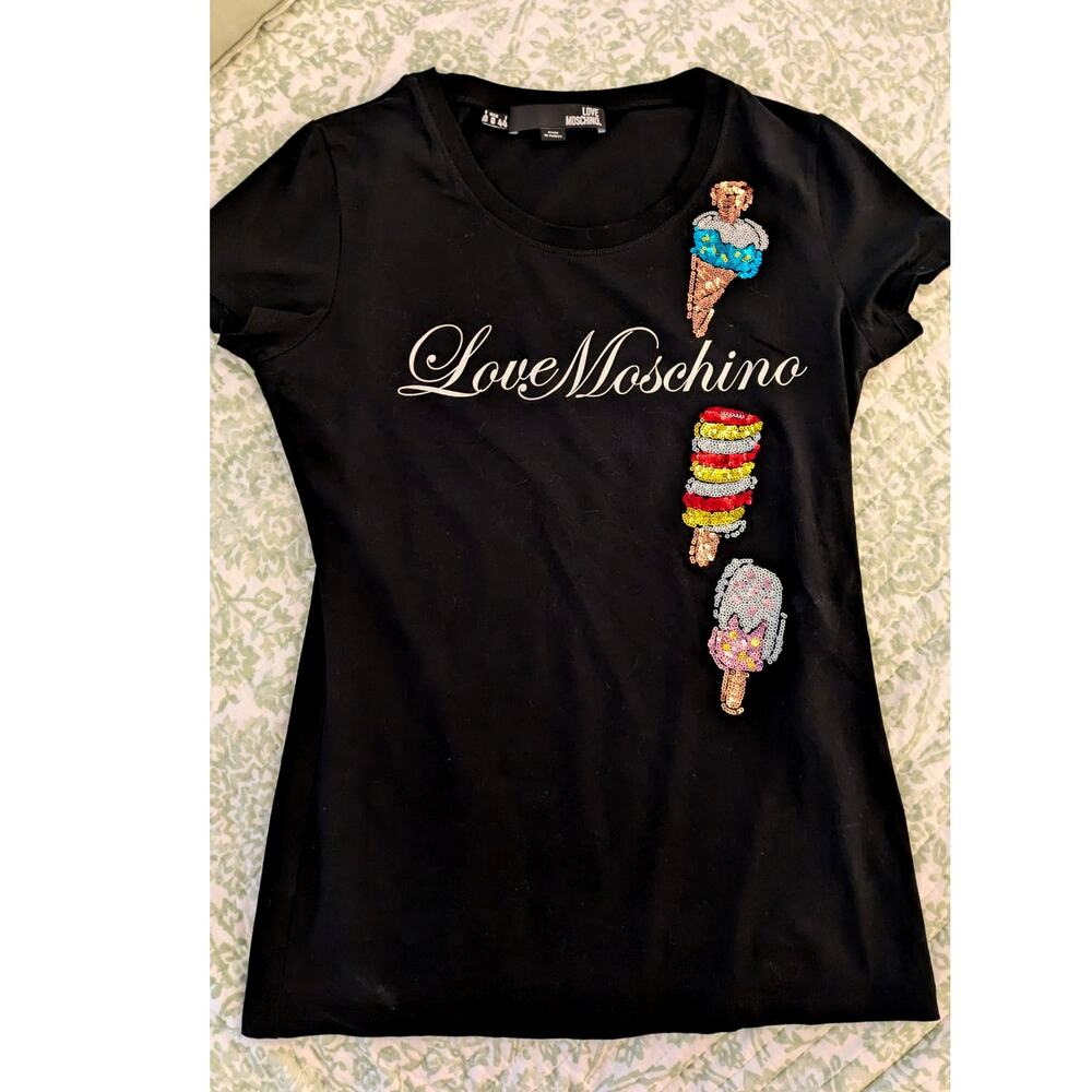 Love Moschino Black Ice Cream Sequin T-Shirt